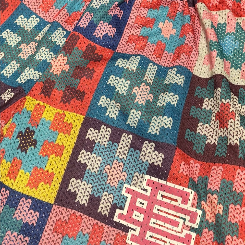 Eric Emanual Colorful Patchwork Crochet Mens Shor… - image 3